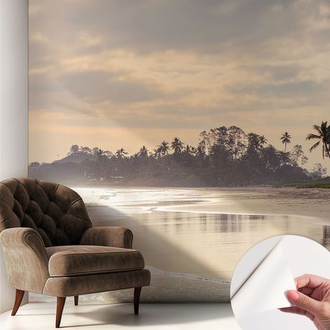 Selbstklebende Tapete modern Wohnzimmer - Wanddeko Schlafzimmer - Tapete mit Motiv Strandmorgen 250x250 cm