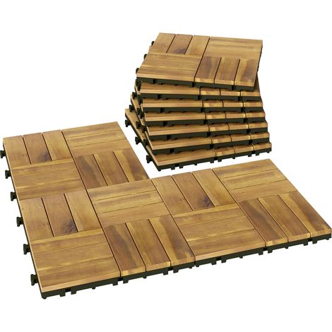 Outsunny set de 10 piezas baldosas exterior de madera de acacia, 31x31 cm, 0,91 m², suelo de jardín, antideslizantes y resistentes al clima, natural