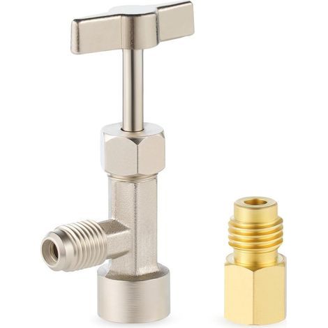 Robinet auto-obturant pour bidons de réfrigérant R134a, avec adaptateur de réservoir pour tuyaux de charge CA 1/4" et 1/2" pour le remplissage du système de climatisation automobile (1/4)