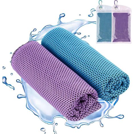 Serviette rafraîchissante, lot de 2, serviettes douces et respirantes en microfibre pour absorber la transpiration, 100 x 30 cm (1/5)