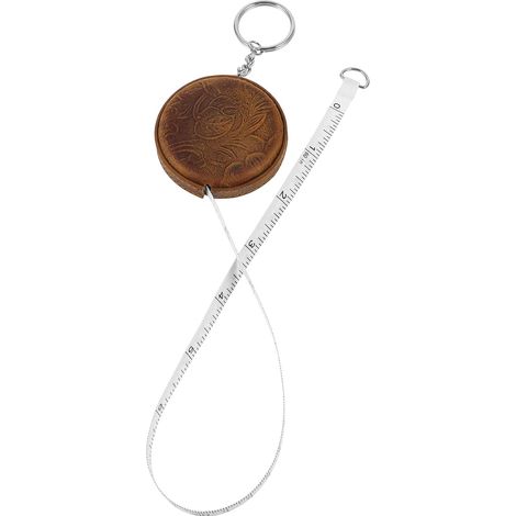 Mètre Ruban Rétractable Vintage 1,5 M en Cuir de Vachette Marron avec Crochet Sculpté, Mini Ruban Portable pour Mesure Corporelle, Outil de Mesure Pratique pour Maison et Voyage (1/5)