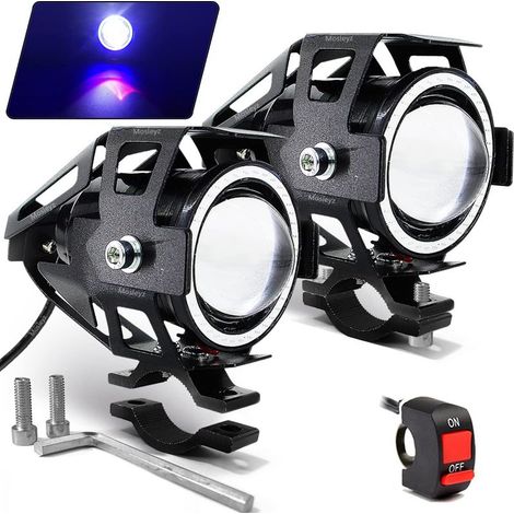 Motorrad-LED-Nebelscheinwerfer U7 mit Tagfahrlicht, Angel Eyes Halo-Ring und Schalter (2er-Set), Blau (1/5)