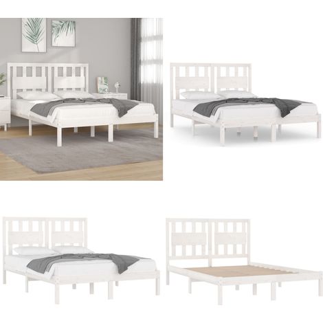 Cadre de lit sans matelas blanc bois massif 140x200 cm - Cadre De Lit - Lit Double - Bois Massif - Lit Blanc - Chambre À Coucher - Home & Living