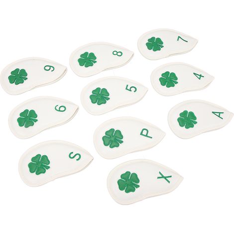 Lot de 10 couvre-clubs de golf en polyuréthane (PU) imperméable, à motif trèfle à quatre feuilles, élégants et adaptés à la plupart des clubs. Couleur : blanc. (1/5)