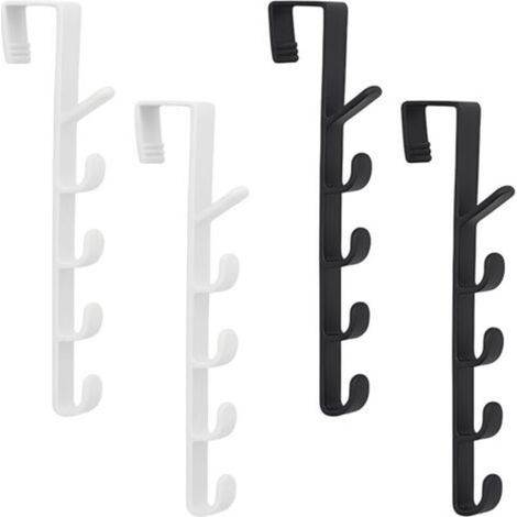 4-teiliges Türgarderobenhaken-Set, Wandmontage ohne Bohren, 5 Haken für Türen, Schränke, Badezimmer (Schwarz, Weiß, 4,5 x 26,5 cm) - Crezuo (1/4)