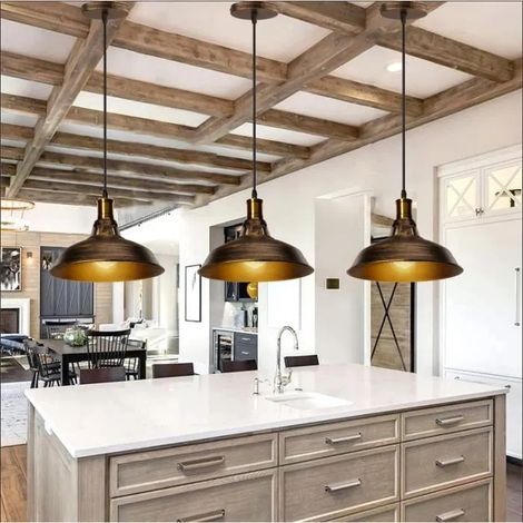 kawoo Lot de 3 Lampe Suspension Retro en Fer,Lustre Luminaire Industrielle Vintage Style Edison pour Salon Chambre,ø27cm,Laiton (1/4)