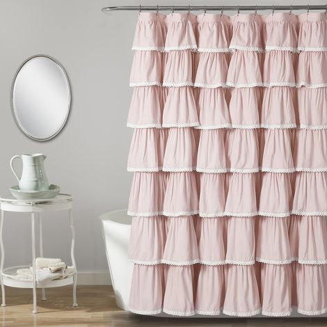 Rideau de Douche à Volants en Dentelle, 182,9 x 182,9 cm, Rose pâle, 182,9 x 182,9 cm (l x L) (1/4)