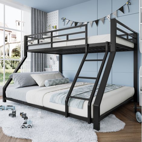 Kinder-Etagenbett 204 x 144,5 x 136 cm aus schwarzem Metall mit Leiter – MEUBLIV (1/5)
