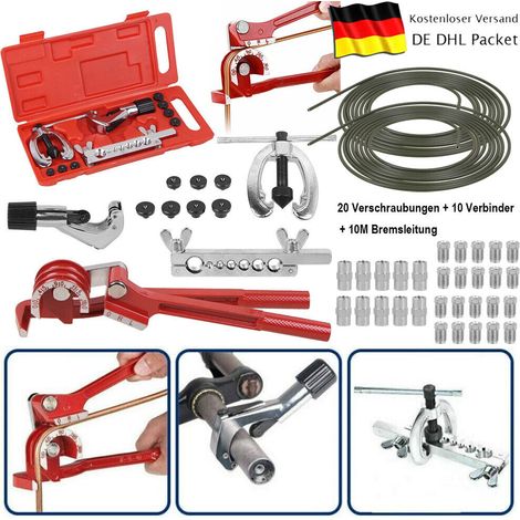 Dispositif d'évasement + 10 m de conduite de frein en acier de 4,75 mm + raccords à vis + connecteur  outil d'évasement de conduite de frein + 10 m de conduite de frein de 4,75 mm + 20 raccords à vis (1/5)