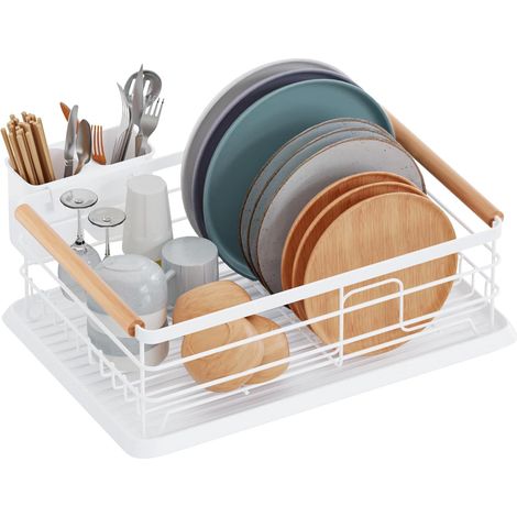 Égouttoir à Vaisselle Blanc avec Plateau Amovible - 42×30×15 cm, Stable Anti-Dérapage pour Cuisine Maison (1/5)