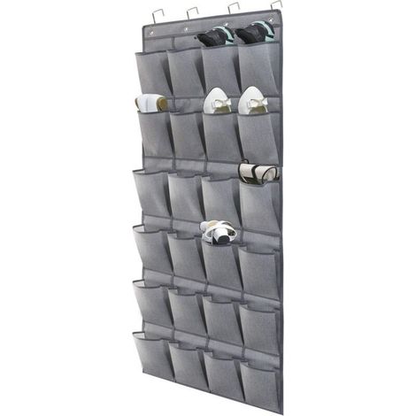 Range-chaussures à suspendre sur la porte 24 Poches, Stockage de Chaussures, Pliable Collection de Chaussures Sac de Rangement Organisateur avec Crochets, Gris en Lin, (1/4)