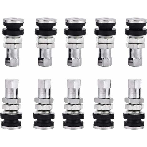 Tire Tire Valve Stems TR161, Kit de Tige de Valve Courte en métal 10Pcs avec Bouchon Anti-poussière pour Moto de Camion de Voiture,Seuçais (1/5)