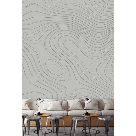 Papier peint panoramique graphique pour salon | Tapisserie panoramique originale grise et beige | Papier peint panoramique moderne - 270 x 400 cm (4 pièces) (1/5)