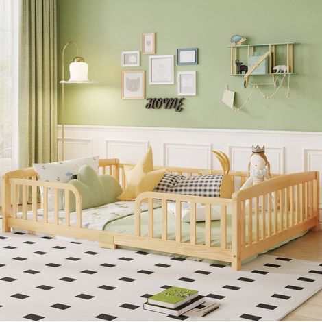 Lit simple enfant 140x200 cm en bois naturel, gain de place pour chambre, sans matelas FloraGrace (1/5)