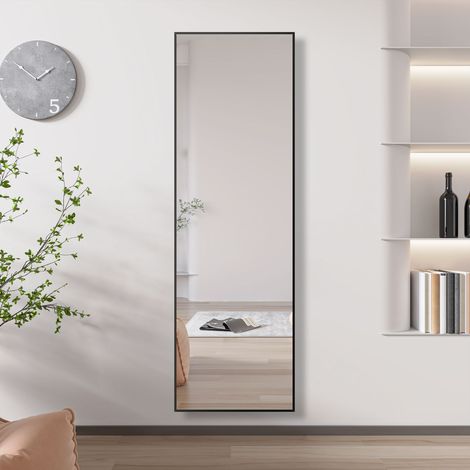 Aica Miroir sur pied au sol 150x40cm Miroir Pleine Longueur, À suspendre ou À poser , Miroir au Mercure, Avec cadre noir