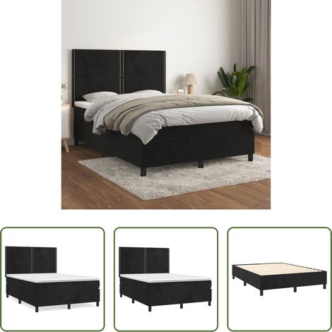 vidaXL Samt - Boxspringbett mit Matratze Schwarz 140x200 cm Samt (1/5)