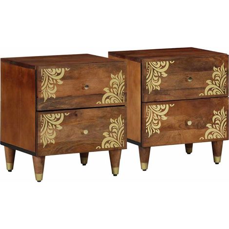 Cabinet de chevet avec tiroir 2 pcs-Lot de 2 Table de nuit-Table de chevet Marron miel 40 x 33 x 46 cm 656824 (1/5)