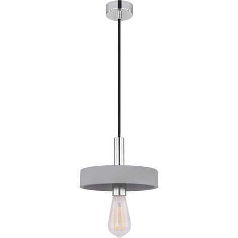 Suspension plafonnier béton anneau lumière salle à manger lampe 1 flamme suspension industrielle, gris béton chrome, douille 1x E27, DxH 23x171 cm