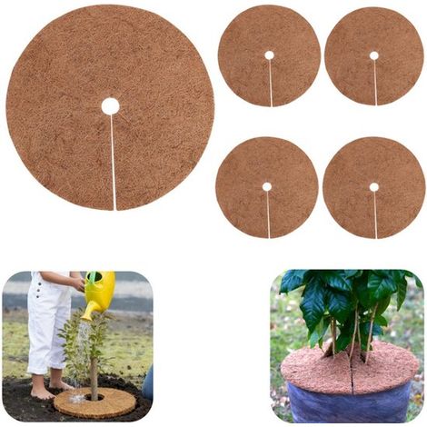 Protections de racines lot de 5 - disques anti-mauvaises herbes et réservoirs d'eau pour plantes, brun, 20 cm (1/5)
