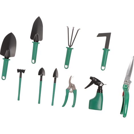 Kit de jardinage ergonomique de 10 outils avec poignée en métal et plastique résistants, livré avec un étui pour l'aménagement paysager extérieur. (1/5)