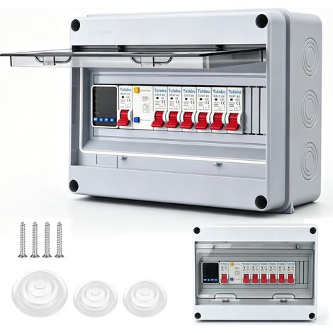 Boîte à fusibles IP65 en saillie avec disjoncteur FI, répartiteur 6 prises (1/5)