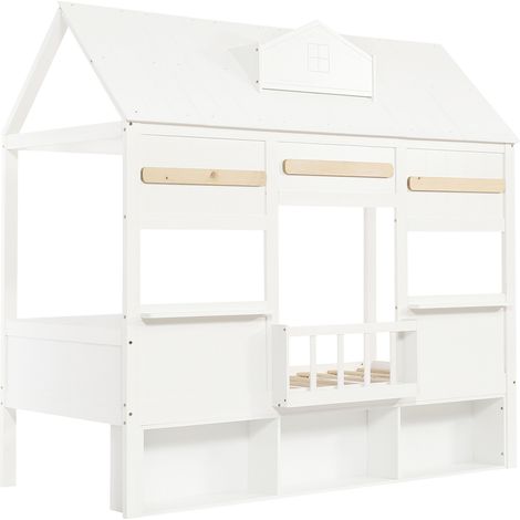 Kinder-Hochbett mit Bücherregal, Holz und MDF, Weiß, 90x200 cm (1/5)