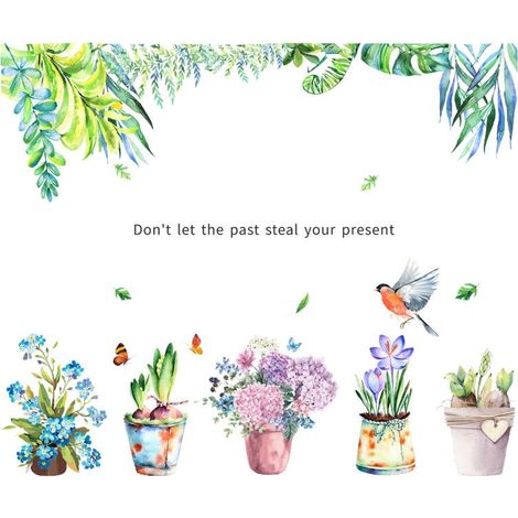 Sticker mural Plantes en pot Feuillage printanier (Dimensions : 100 cm x 84 cm) (1/5)