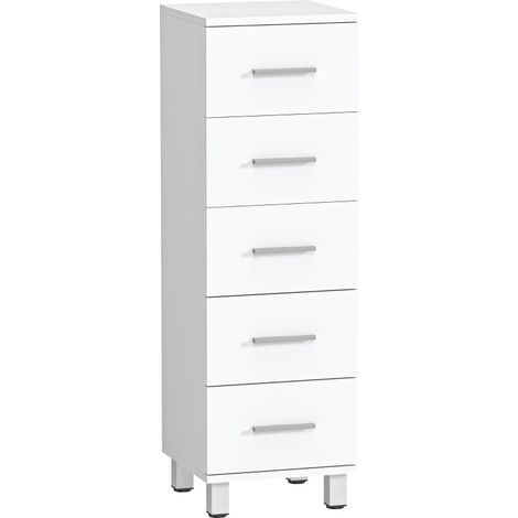 Mobile bagno stretto 30 x 30 x 95 cm bianco melaminico, 5 cassetti salvaspazio - CHICFURN (1/5)