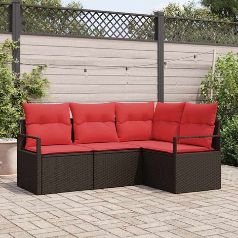 Sofa Set 4 pcs Braun Poly-Rattan