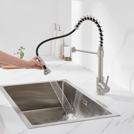 Auralum Grifo Cocina Extraíble, Grifo de Cocina con ducha extraíble Giratorio de 360° Mezclador Monomando de Fregadero con 2 Tipos de Salida de Agua (1/5)
