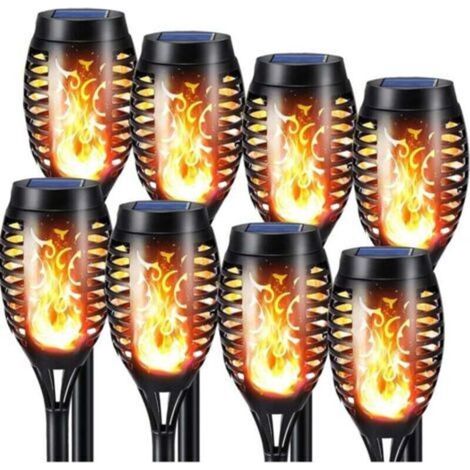 Lampes Solaires Flamme Vacillante Étanches 8 Pack pour Jardin Terrasse Allée Pelouse Décoration Extérieure (1/4)