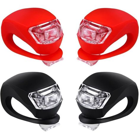Set di luci a LED in silicone per bicicletta - Faro anteriore e posteriore per bicicletta, luci impermeabili e sicure per bici da strada e mountain bike, batterie incluse, confezione da 4 (2 pezzi bia