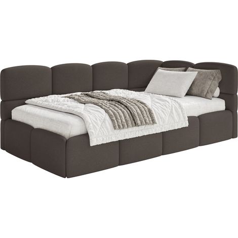 Selsey Cloudy – Jugendbett 120x200, Kopfteil rechts, Matratze & Bettkasten, Chenille Braun
