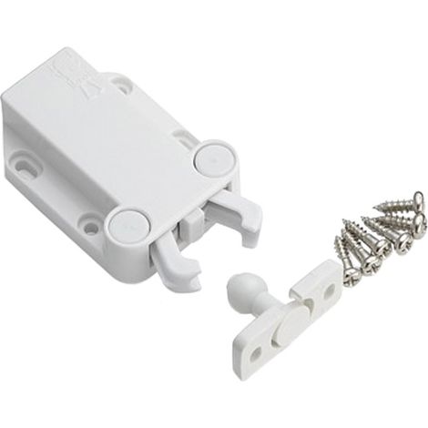 Loqueteau pour meuble blanc – Plastique ABS et polyamide – Fonctionnement à ressort – Jeu recommandé 3 mm – Sugatsune (1/4)