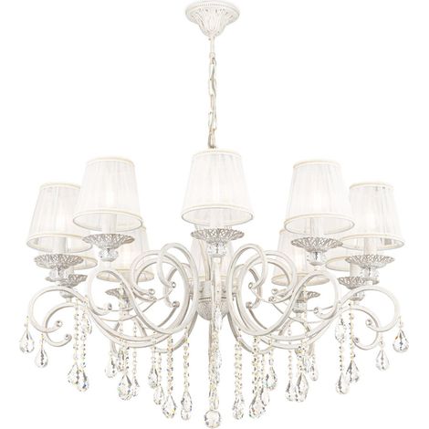 Lampadario Shabby Chic Grace Metallo Bianco 10 Luci