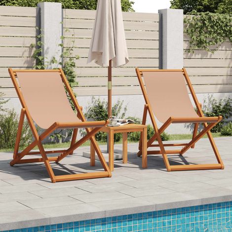 Maison Exclusive - Sedie da Spiaggia Pieghevoli 2 pz Tortora in Tessuto e Legno