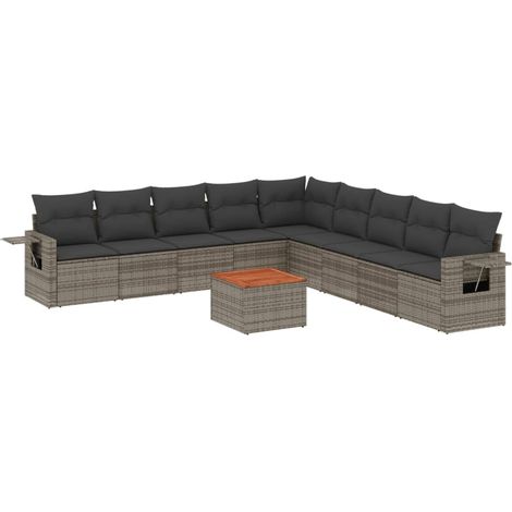 Set Divano da Giardino 10 pz con Cuscini Grigio in Polyrattan vidaXL (1/4)