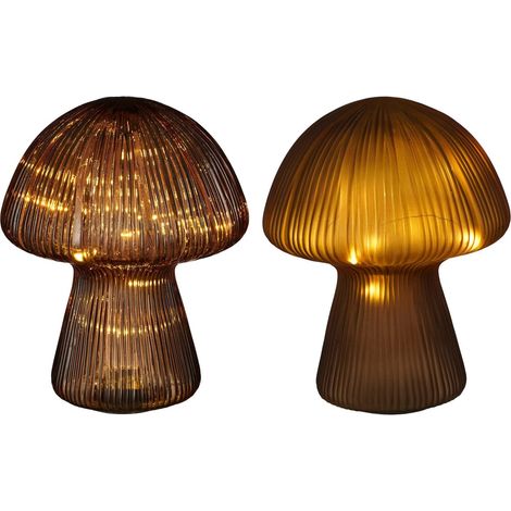 Mica Decorations LED Deko Lampe Glas Pilz Ø 20 x 25 cm 2-fach sortiert Figur