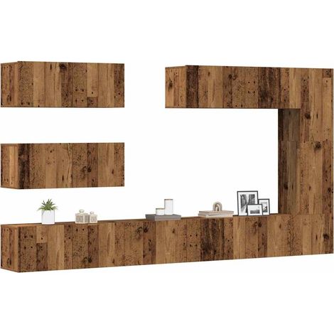 7-tlg. TV-Schrank-Set Wandmontage Altholz-Optik Holzwerkstoff
