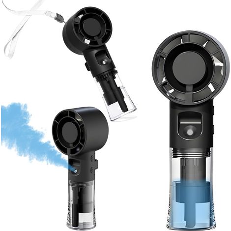 Ventilador portátil Turbo de 4 velocidades, recargable por USB-C, depósito de 55 ml, correa para el cuello de 45 cm, ultrasilencioso, negro. (1/5)