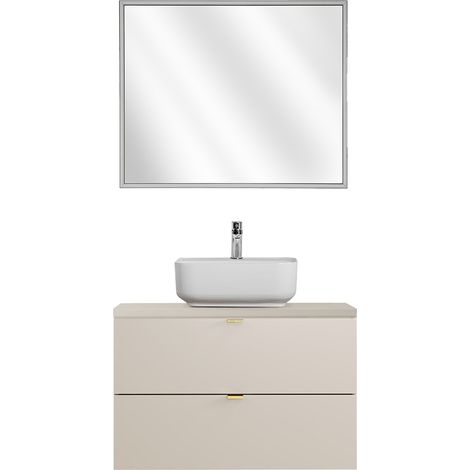 Badmöbel Set 2-teilig mit 80 cm Waschtisch & LED-Spiegel, in Beige - DURANGO-56 (1/5)