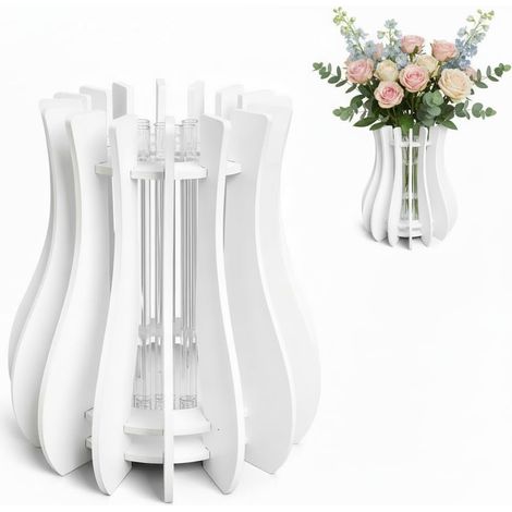 Ensemble de vases en bois - 11,9 x 11,9 cm - Pour bouquets et fleurs artificielles - Décoration de table - Décoration de maison pour femmes et adultes - Blanc (1/5)