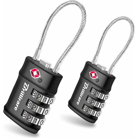 Lot de 2 cadenas à combinaison TSA avec câble flexible pour valises, sacs à dos, casiers