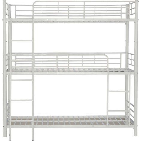 Pack: Lit superposé en métal TRIPLE 3 étages + Matelas compris 3 couchages 90x190 cm Blanc (1/4)