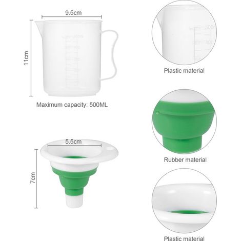 Gobelet doseur et entonnoir pliable pour kit CO2 aquarium – 500 ml, plastique transparent, blanc/vert (1/5)