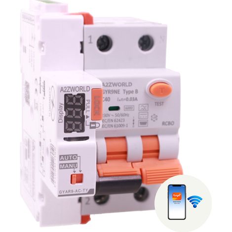 RCBO Interruttore Magnetotermico Differenziale WIFI Con Riarmo Automatico Tipo B Curva C 1P+N 2M 6000A 30mA AC 230V APP Tuya Disponibili 16A 20A 25A 32A 40A (C40A) (1/3)
