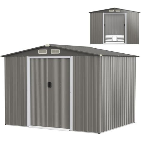 Costway – Abri de jardin métal 260x207x181cm – Acier galvanisé résistant à la rouille – Toit en pente pour drainage rapide – 4 persiennes pour ventilation (1/5)