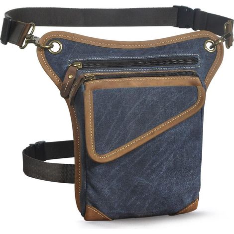 Herren Motorrad Beintasche Canvas Leder wasserdicht Reise Umhängetasche blau (1/5)