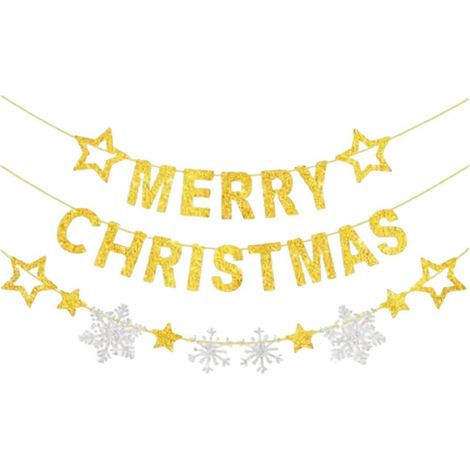 3er Pack Merry Christmas Girlande Gold, Sterne & Schneeflocken, 3m