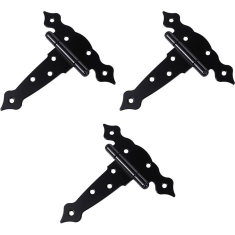 Lot de 3 Charnières en Fer Noir T Faciles à Installer 8 Trous de Vis pour Portes de Grange et Projets DIY (1/5)